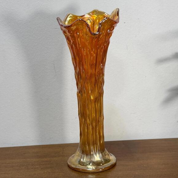 Vintage Fenton Swung Vase Drapery Ombré Marigold Iridescent Carnival Glass 10.5\